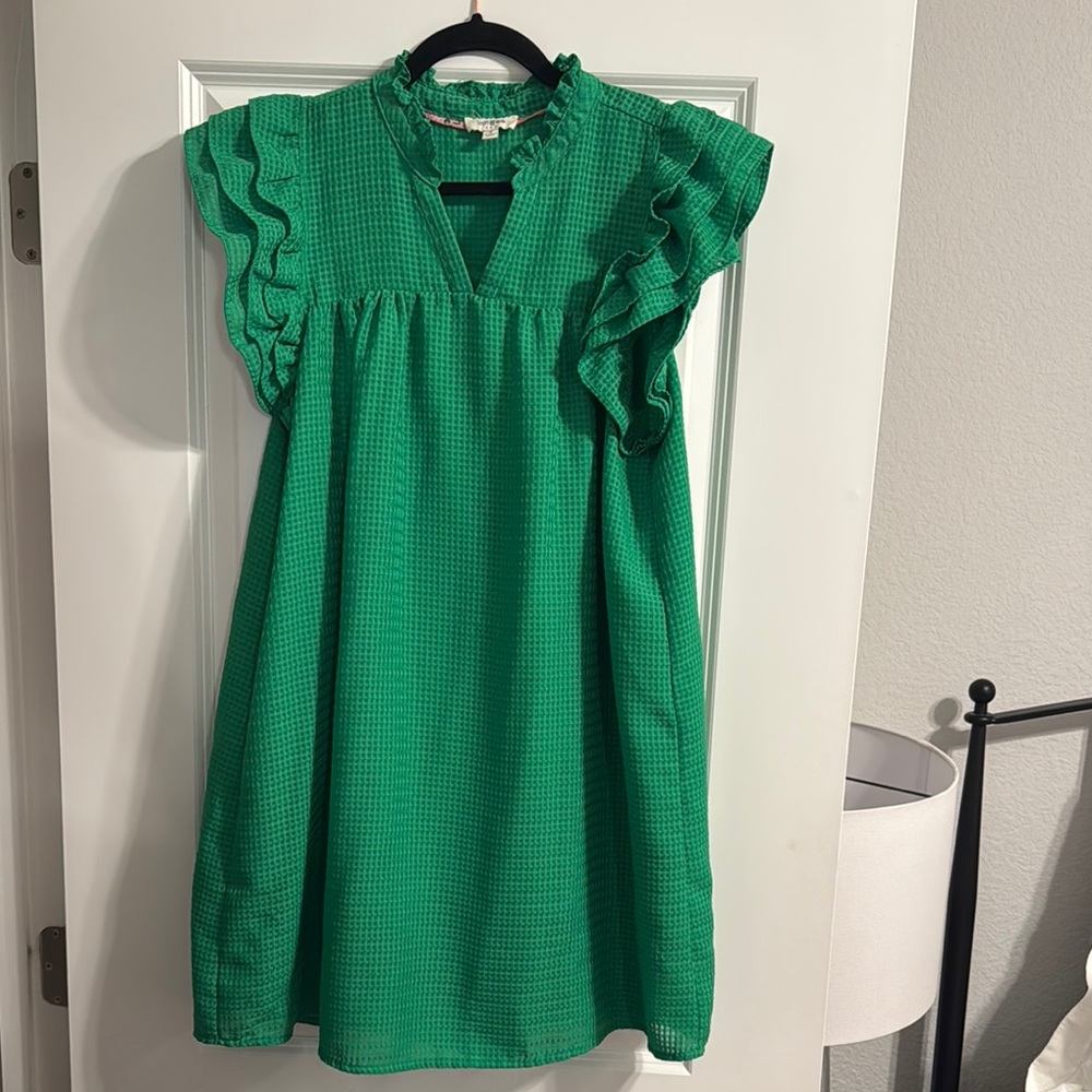 Umgee Green V-Neck Sundress with Flutter Cap Sleeves